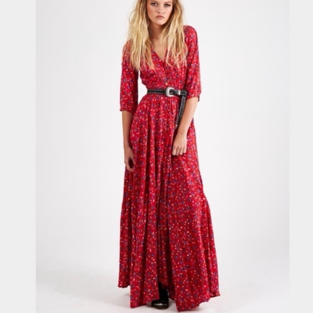 SPELL 🌹Vintage Rambling Rose Red Floral Maxi Dress Small